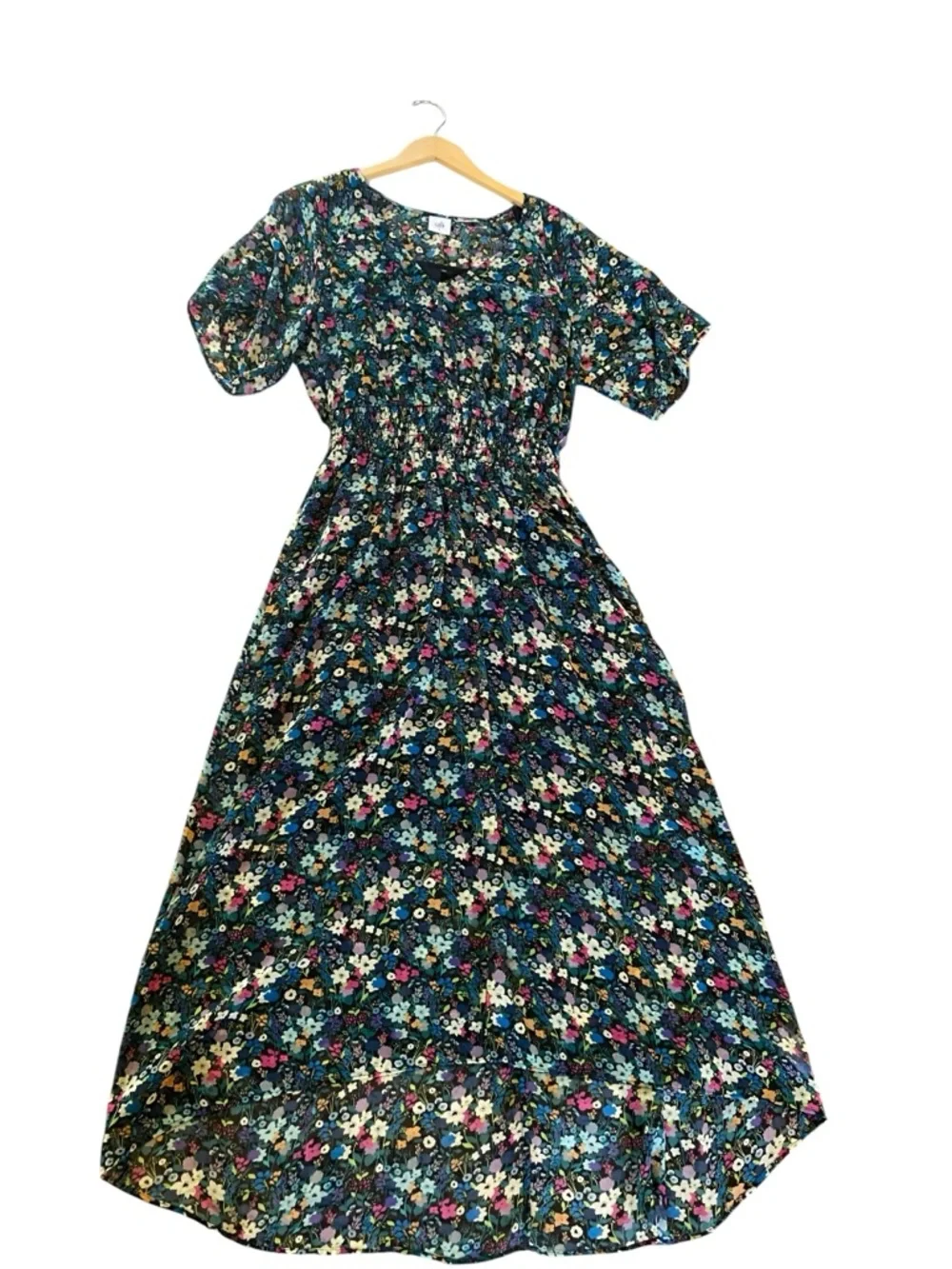 CAbi Multi Colored Midi Short Sleeve Floral Print Fiesta Dress Style 5386 - Picture 2 of 7